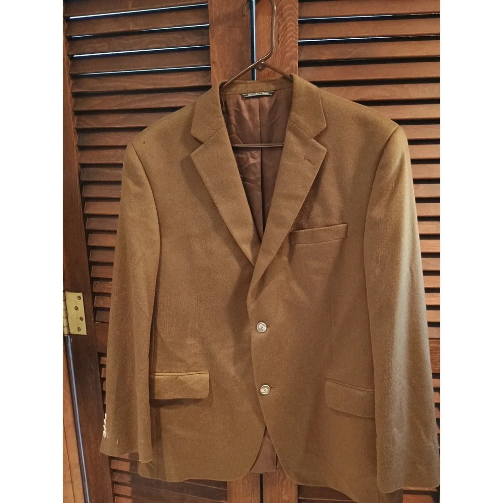 Saks Fifth Avenue Blazer Men's 44R Brown 100% Cashmere Single Breasted‎